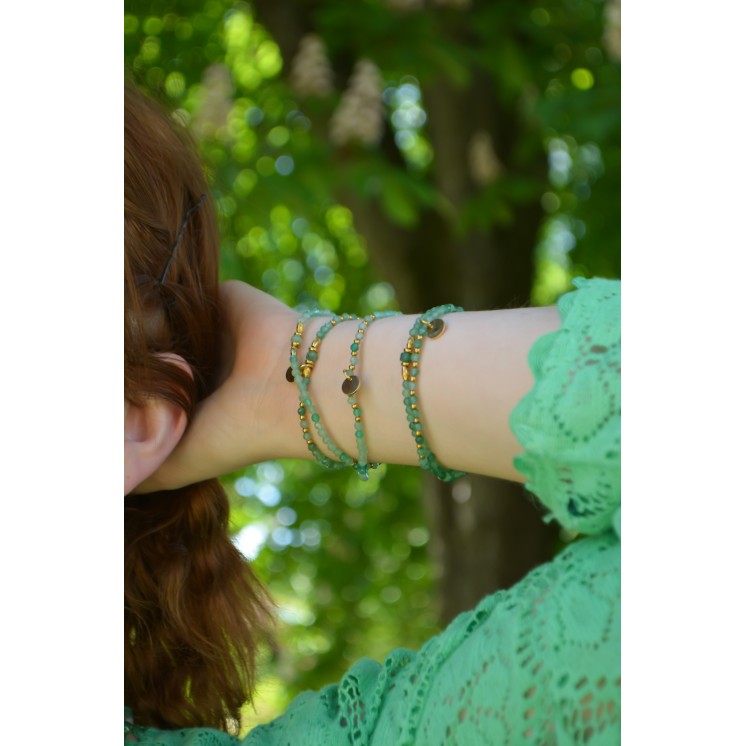Bracelet ROSE Double Aventurine verte à facettes