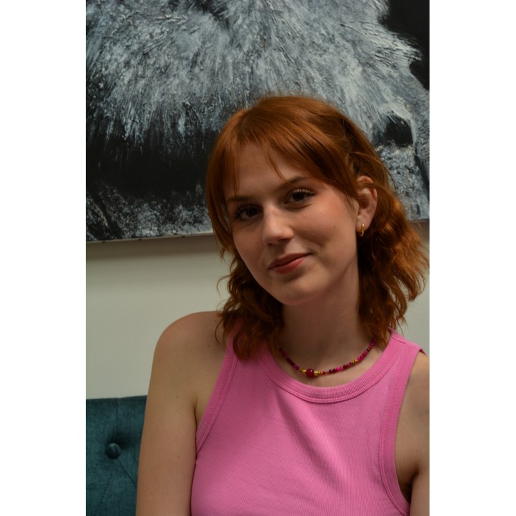 Collier EMY 1B Agate Fuchsia rayée