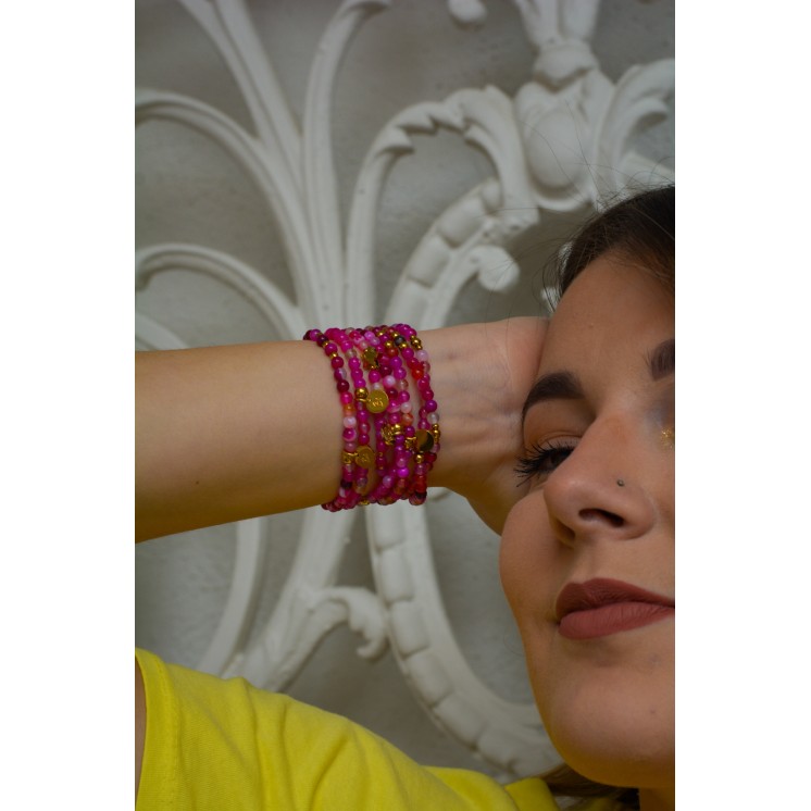 Bracelet LINA Simple Agate Fuchsia rayée - Coeur