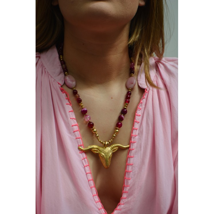 Collection Ethnique - TÊTE DE BELIER AGATE FUCHSIA