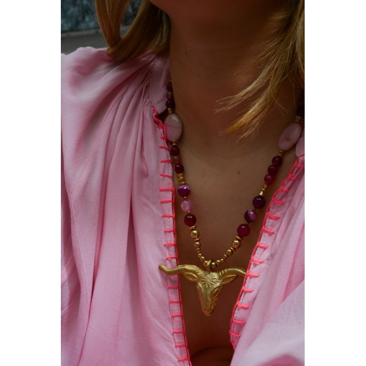 Collection Ethnique - TÊTE DE BELIER AGATE FUCHSIA