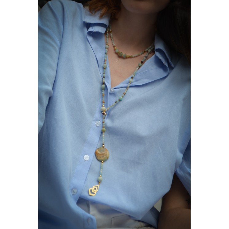 Collier LYA - Pendentif Larme en Amazonite