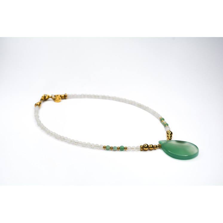 Collier LUCIE Pierre de Lune et Agate verte