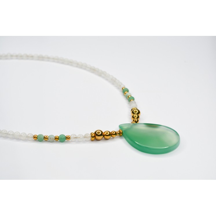 Collier LUCIE Pierre de Lune et Agate verte