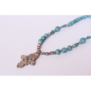 Collier ethnique- Croix éthiopienne - Grenat