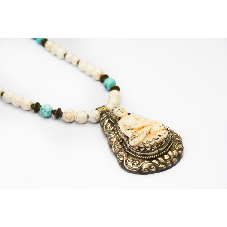 Collection Ethnique - BOUDDHA GM HOWLITE ET TURQUOISE
