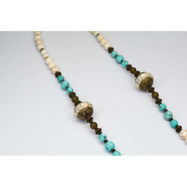 Collection Ethnique - BOUDDHA GM HOWLITE ET TURQUOISE
