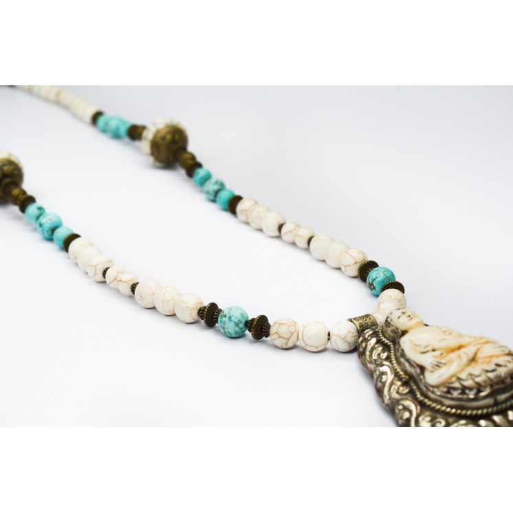 Collection Ethnique - BOUDDHA GM HOWLITE ET TURQUOISE