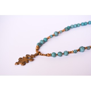 Collier ethnique- Croix éthiopienne - Grenat