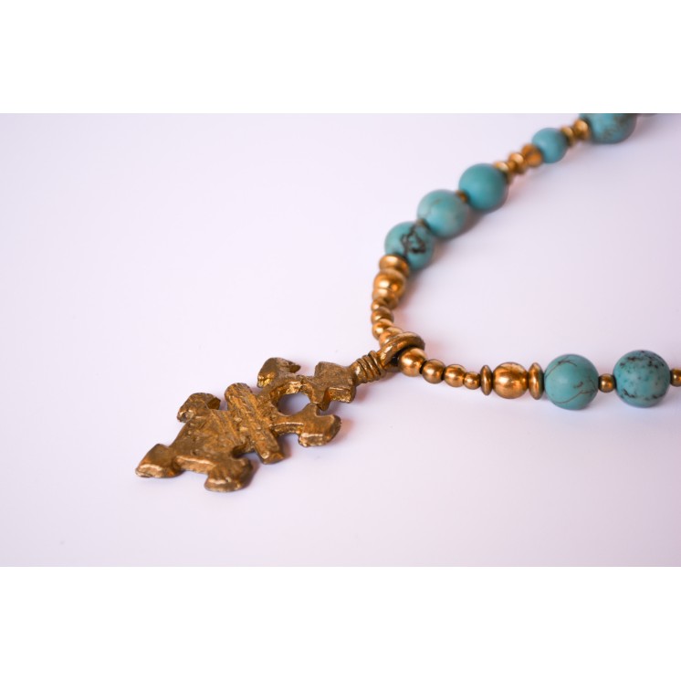Collier ethnique- Croix éthiopienne - Grenat