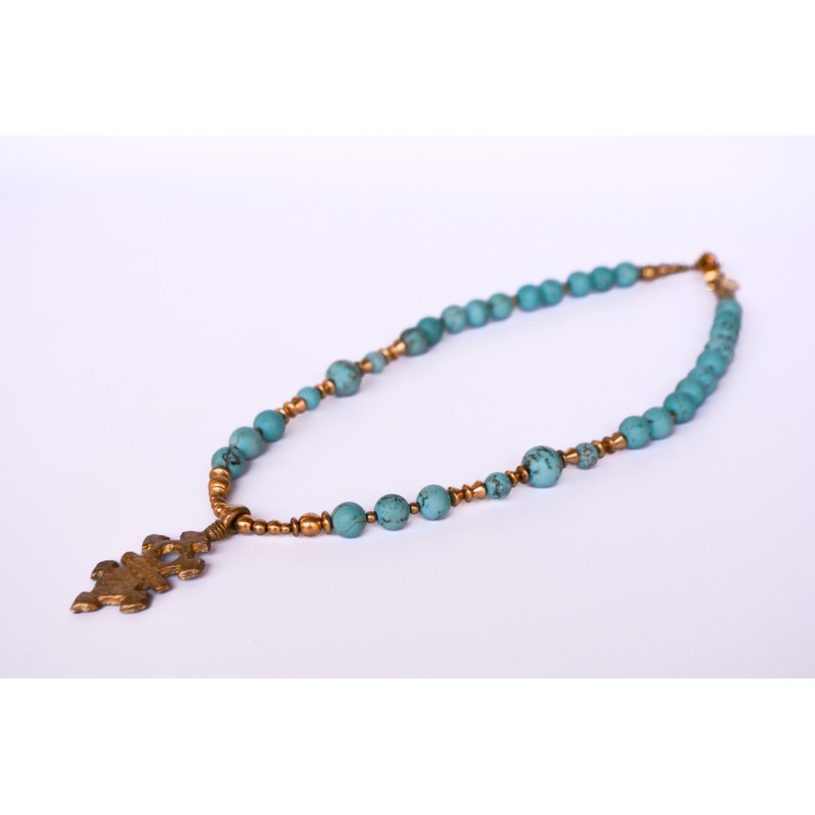 Collier ethnique- Croix éthiopienne - Grenat