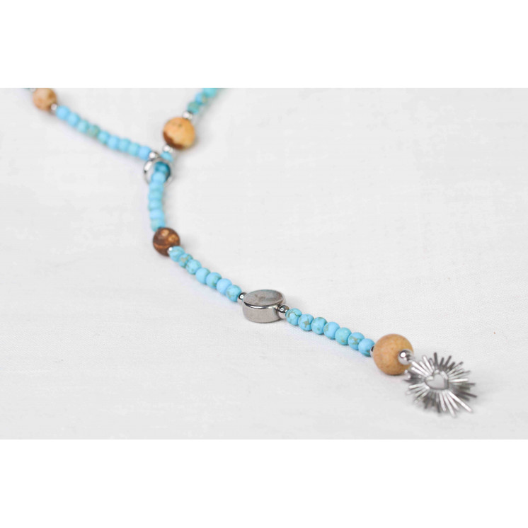 Collier LYA - Pendentif Ex-voto cœur en Turquoise et Jaspe Paysage