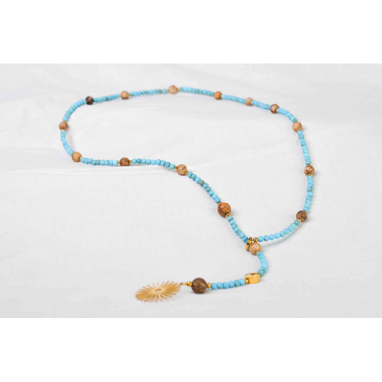 Collier LYA - Pendentif Soleil en Turquoise et Jaspe Paysage