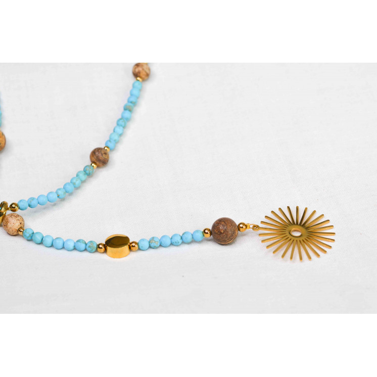 Collier LYA - Pendentif Soleil en Turquoise et Jaspe Paysage