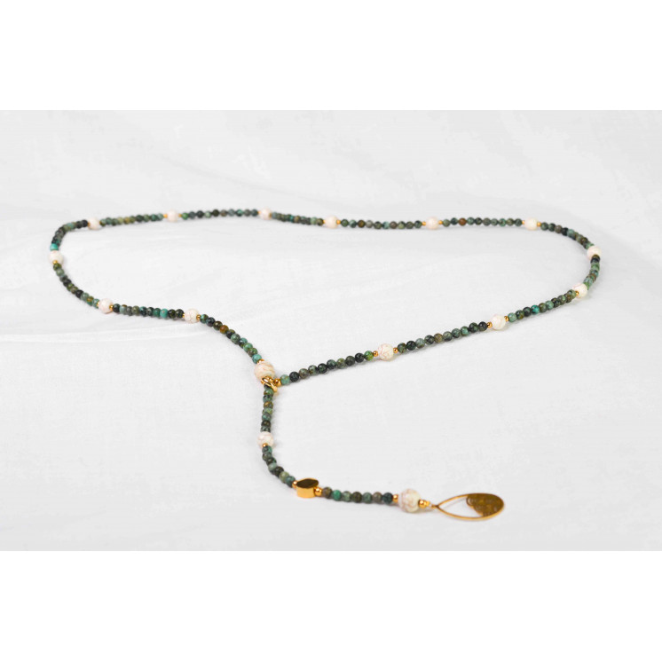 Collier LYA - Pendentif Larme en Turquoise d'Afrique et Howlite