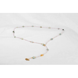 Collier LYA - Pendentif Fleur de Ginkgo biloba en Quartz rose et Jade