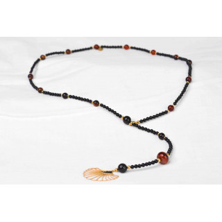 Collier LYA - Pendentif Éventail en Onyx noire et Agate Dream
