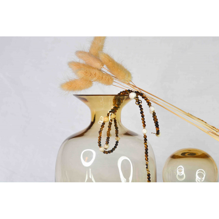 LYA - Pendentif Fleur de Ginkgo biloba en Œil de Tigre et Howlite