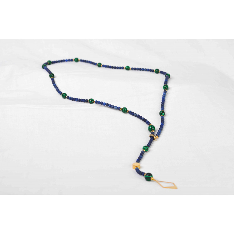 Collier LYA - Pendentif Losange en Lapis-lazuli et Malachite