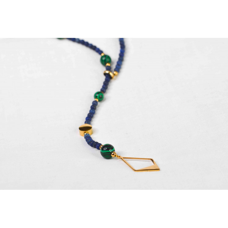 Collier LYA - Pendentif Losange en Lapis-lazuli et Malachite