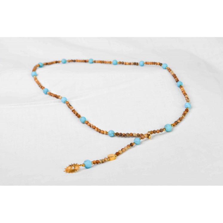 Collier LYA - Pendentif Ex-voto cœur en Jaspe Paysage et Turquoise