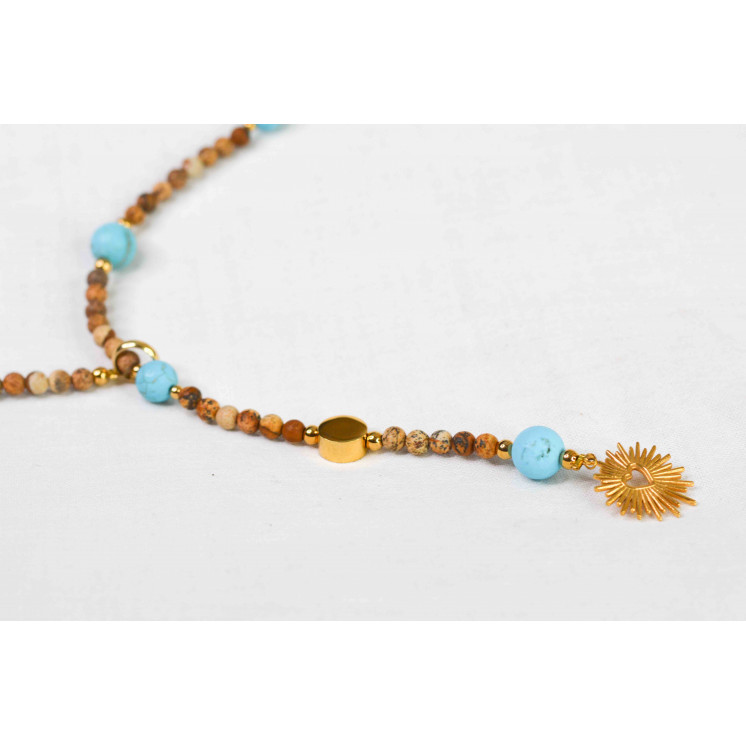 Collier LYA - Pendentif Ex-voto cœur en Jaspe Paysage et Turquoise
