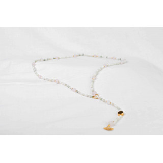 Collier LYA - Pendentif Ex-voto cœur en Jade et Quartz rose