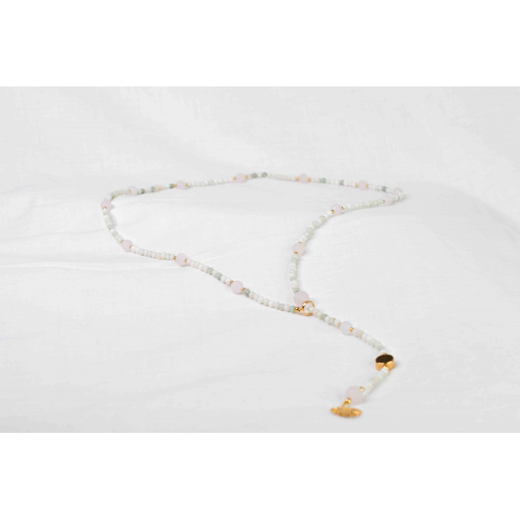 Collier LYA - Pendentif Ex-voto cœur en Jade et Quartz rose