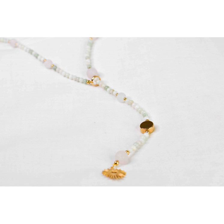 Collier LYA - Pendentif Ex-voto cœur en Jade et Quartz rose