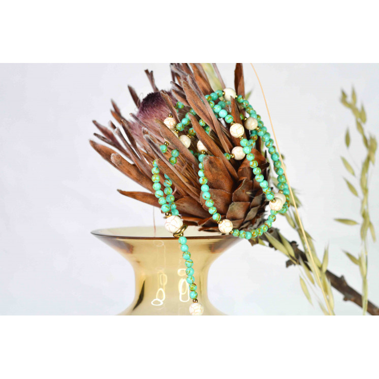 Collier LYA - Pendentif Larme / Lune en Howlite Spun Green Gold