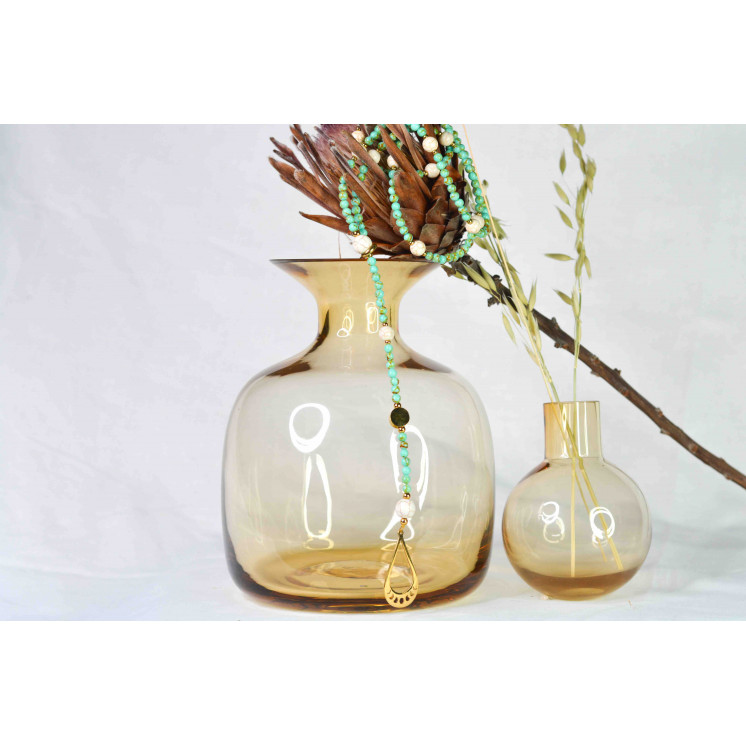 Collier LYA - Pendentif Larme / Lune en Howlite Spun Green Gold