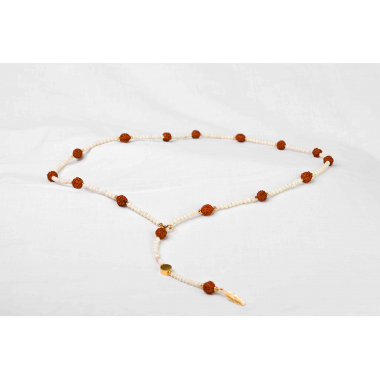 Collier LYA - Pendentif Plume en Howlite et Graines de Bali