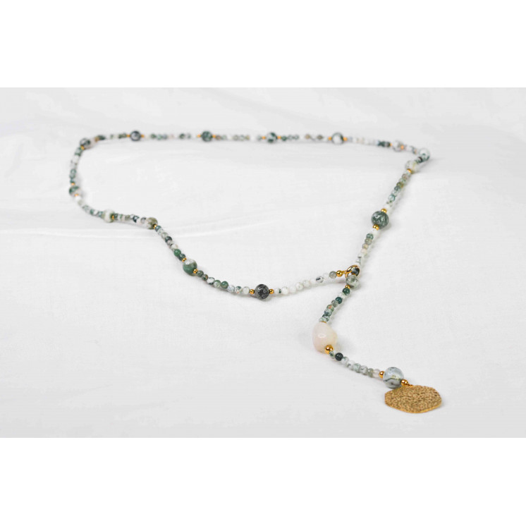 Collier LYA - Pendentif Pépite en Agate Arbre