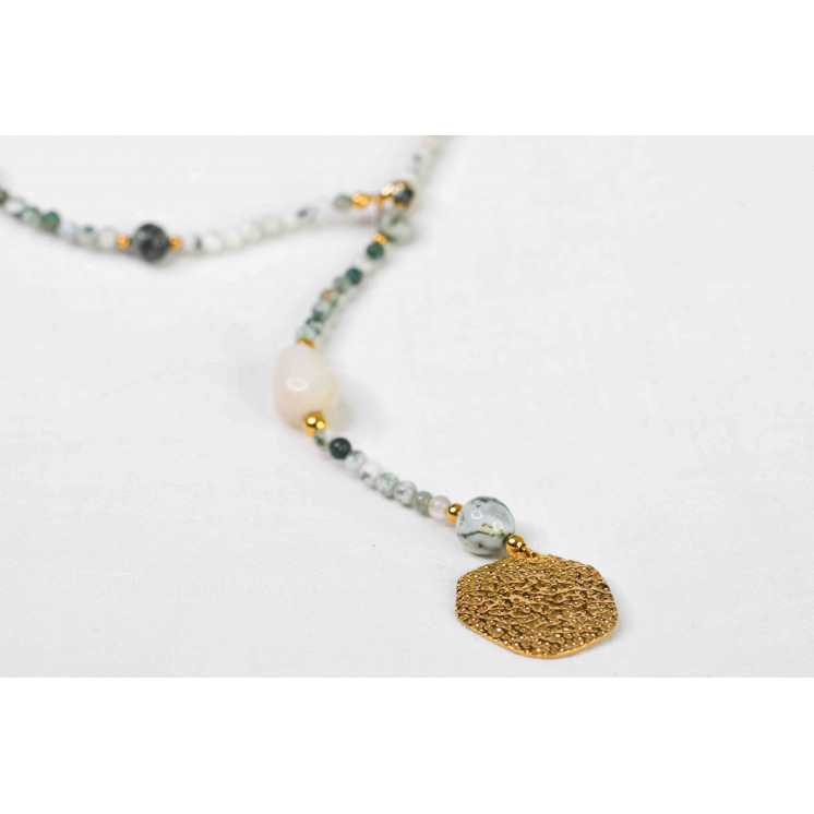 Collier LYA - Pendentif Pépite en Agate Arbre