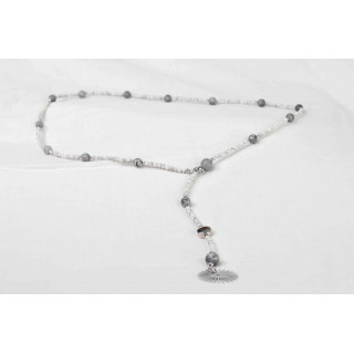 Collier LYA - Pendentif Soleil en Howlite blanche et Jaspe grise