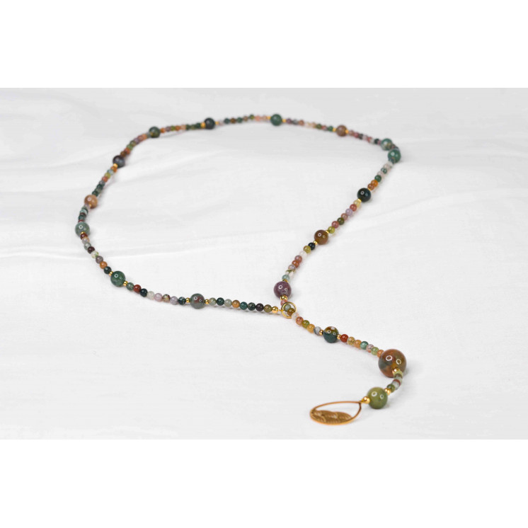 Collier LYA - Pendentif Larme/Lune en Agate Botswana