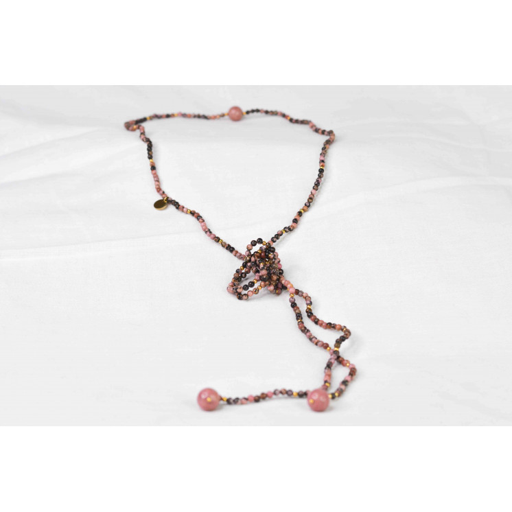 Collier LOLA - Style cravate en Rhodonite