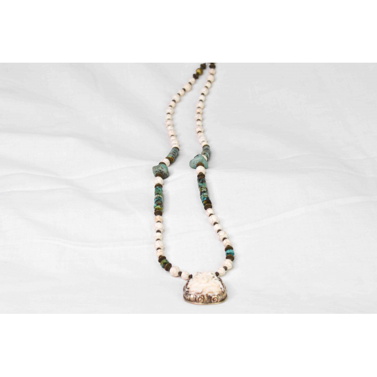 Collier Ethnique - Grand Modèle Ganesh - Howlite et Turquoise Africain