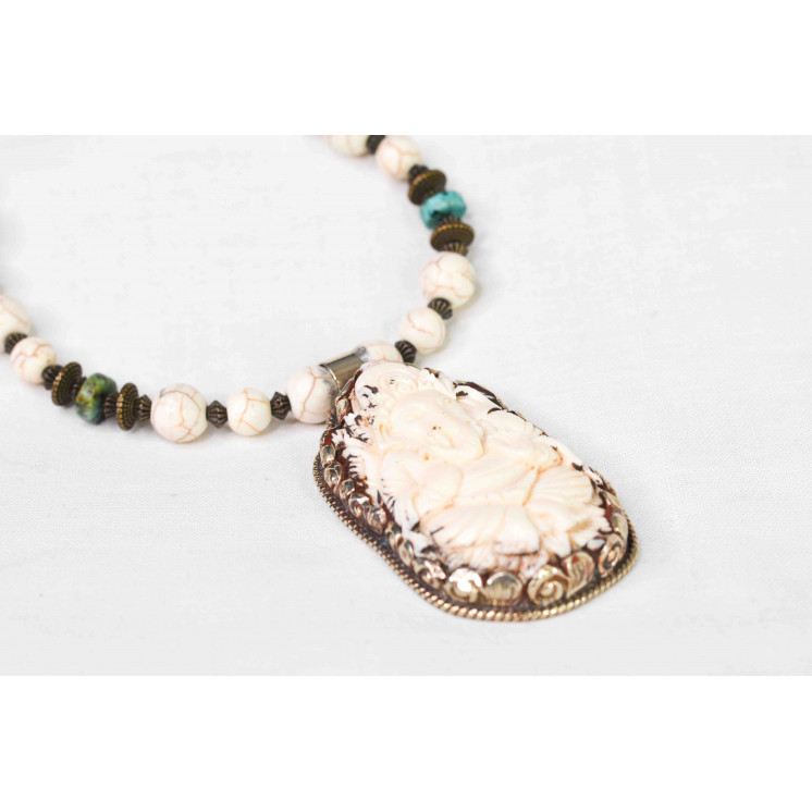 Collier Ethnique - Grand Modèle Ganesh - Howlite et Turquoise Africain