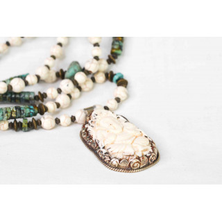 Collier Ethnique - Grand Modèle Ganesh - Howlite et Turquoise Africain