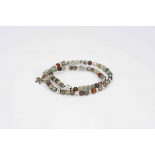 Bracelet LINA Double - Jaspe African Blood mate Papillon et trèfle
