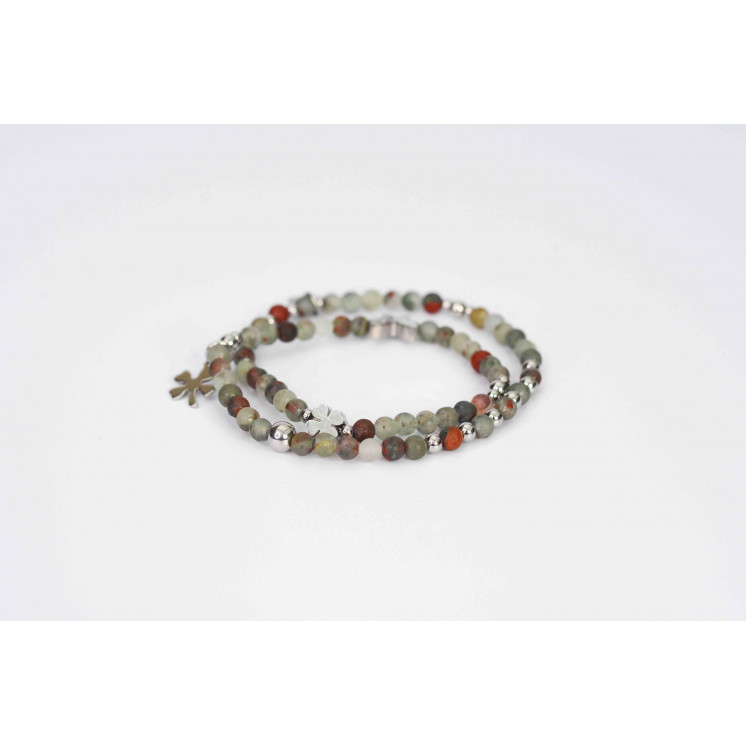 Bracelet LINA Double - Jaspe African Blood mate Papillon et trèfle