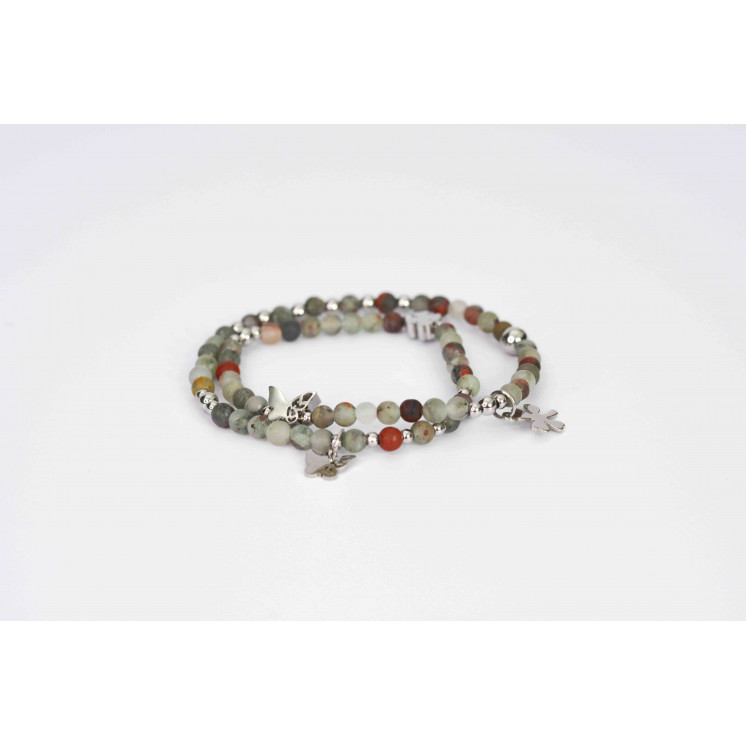 Bracelet LINA Double - Jaspe African Blood mate Papillon et trèfle