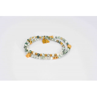 Bracelet LINA Double - Motifs Éléphant et tortue en Agate Arbre