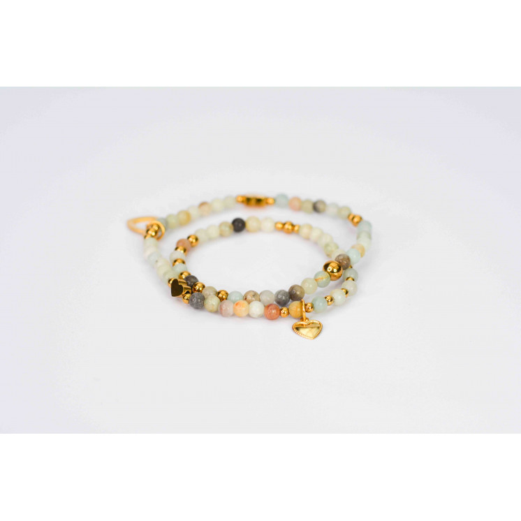 Bracelet LINA Double - Motif Cœur en Amazonite