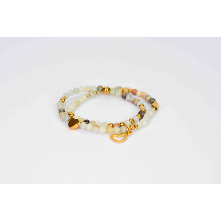 Bracelet LINA Double - Motif Cœur en Amazonite