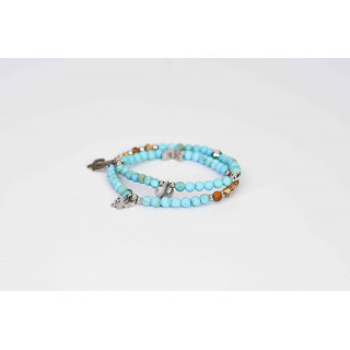 Bracelet LINA - Turquoise et Jaspe Paysage mate Papillon et cactus