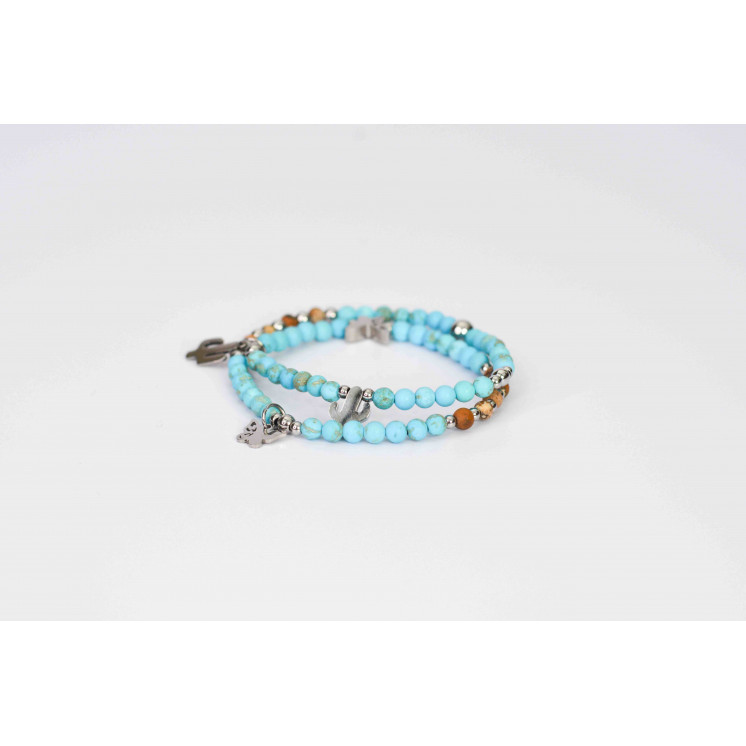 Bracelet LINA - Turquoise et Jaspe Paysage mate Papillon et cactus
