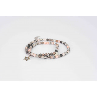 Bracelet LINA Double - Jaspe Zébra rose mate Étoile et lune