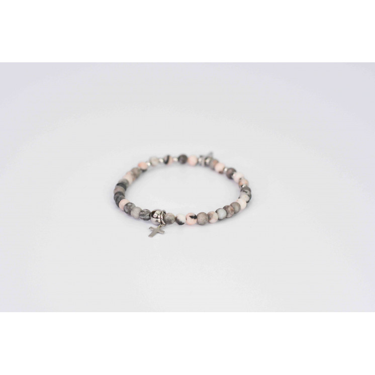 Bracelet LINA Simple - Jaspe Zébra rose mate Cœur
